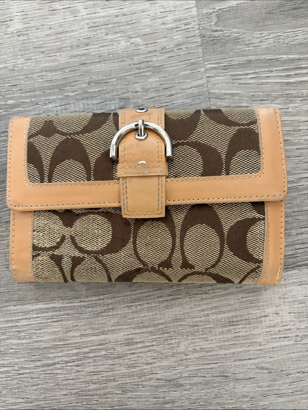Coach Signature Canvas Wallet in Brown and Tan
